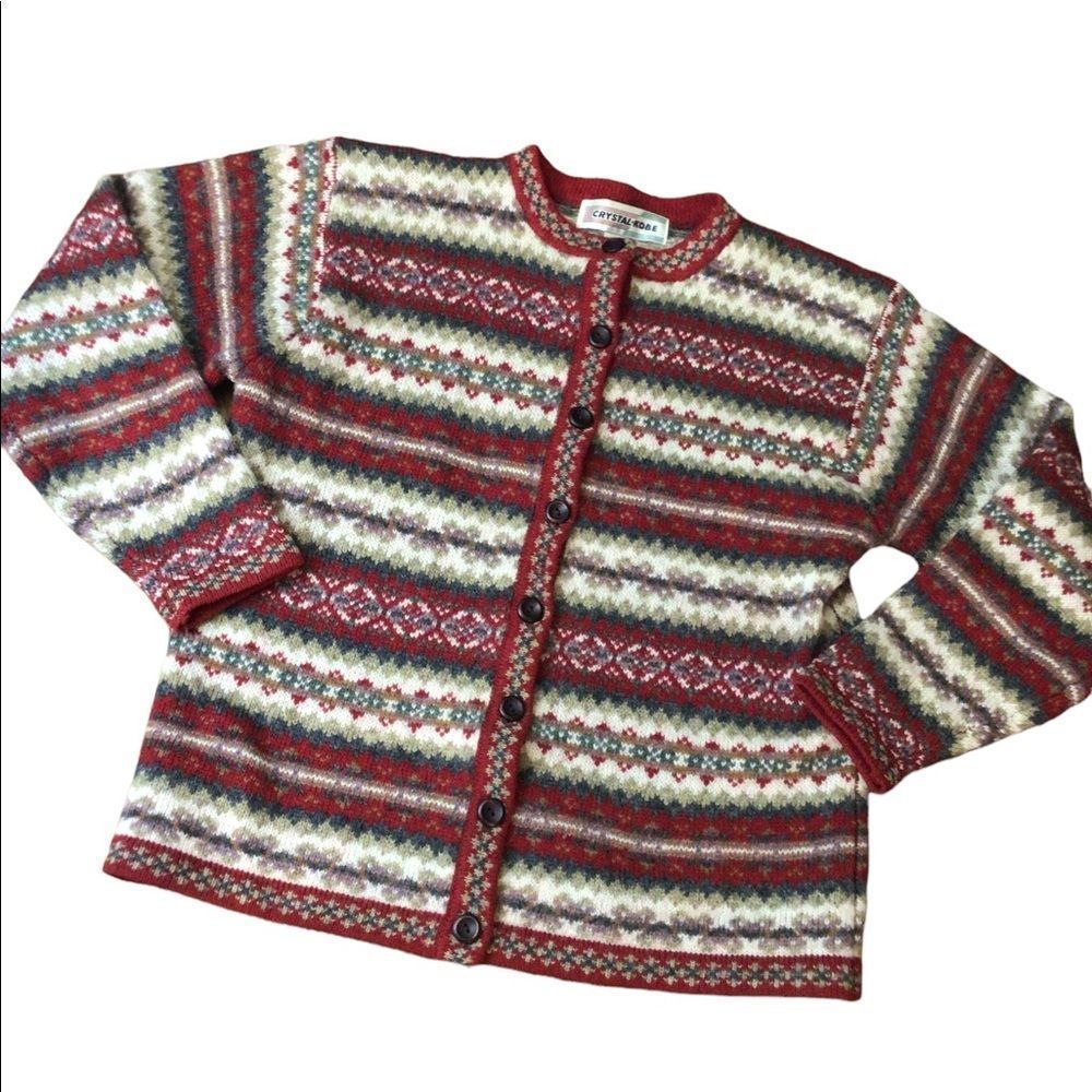 Vintage Crystal Kobe 100%. Wool button up medium sweater